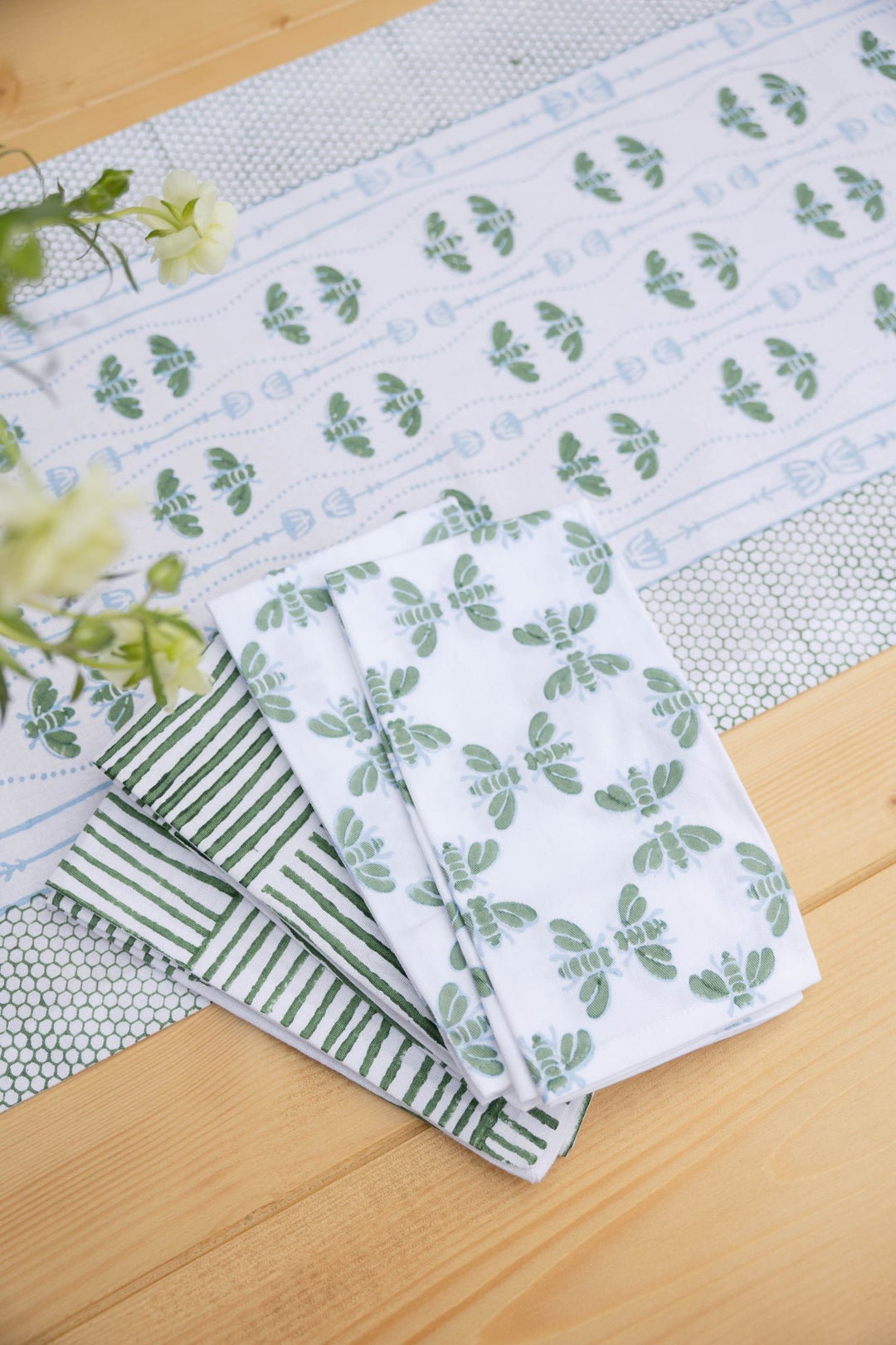Organic Napkins (set of 4) - Striped, Sage - The Mended Company
