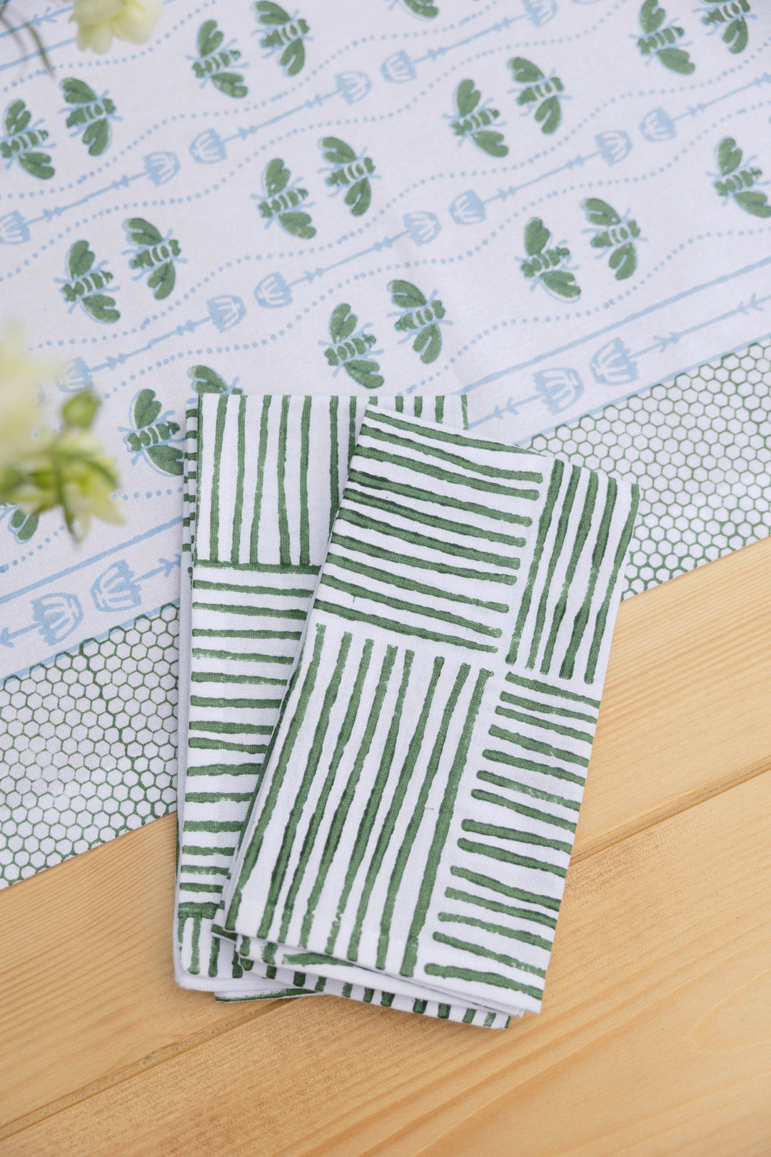 Organic Napkins (set of 4) - Striped, Sage - The Mended Company