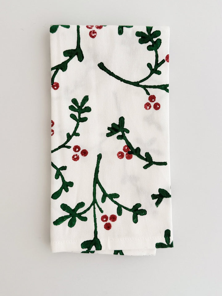 Organic Napkins (set of 4) - Winterberry, Evergreen &amp; Red - The Mended Company