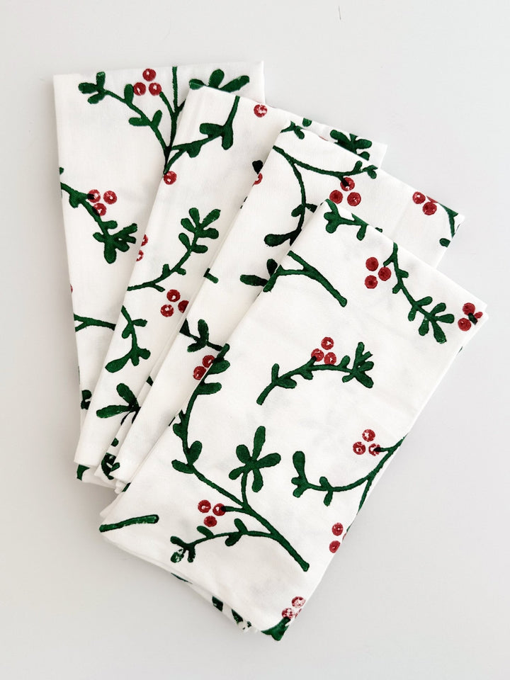 Organic Napkins (set of 4) - Winterberry, Evergreen &amp; Red - The Mended Company