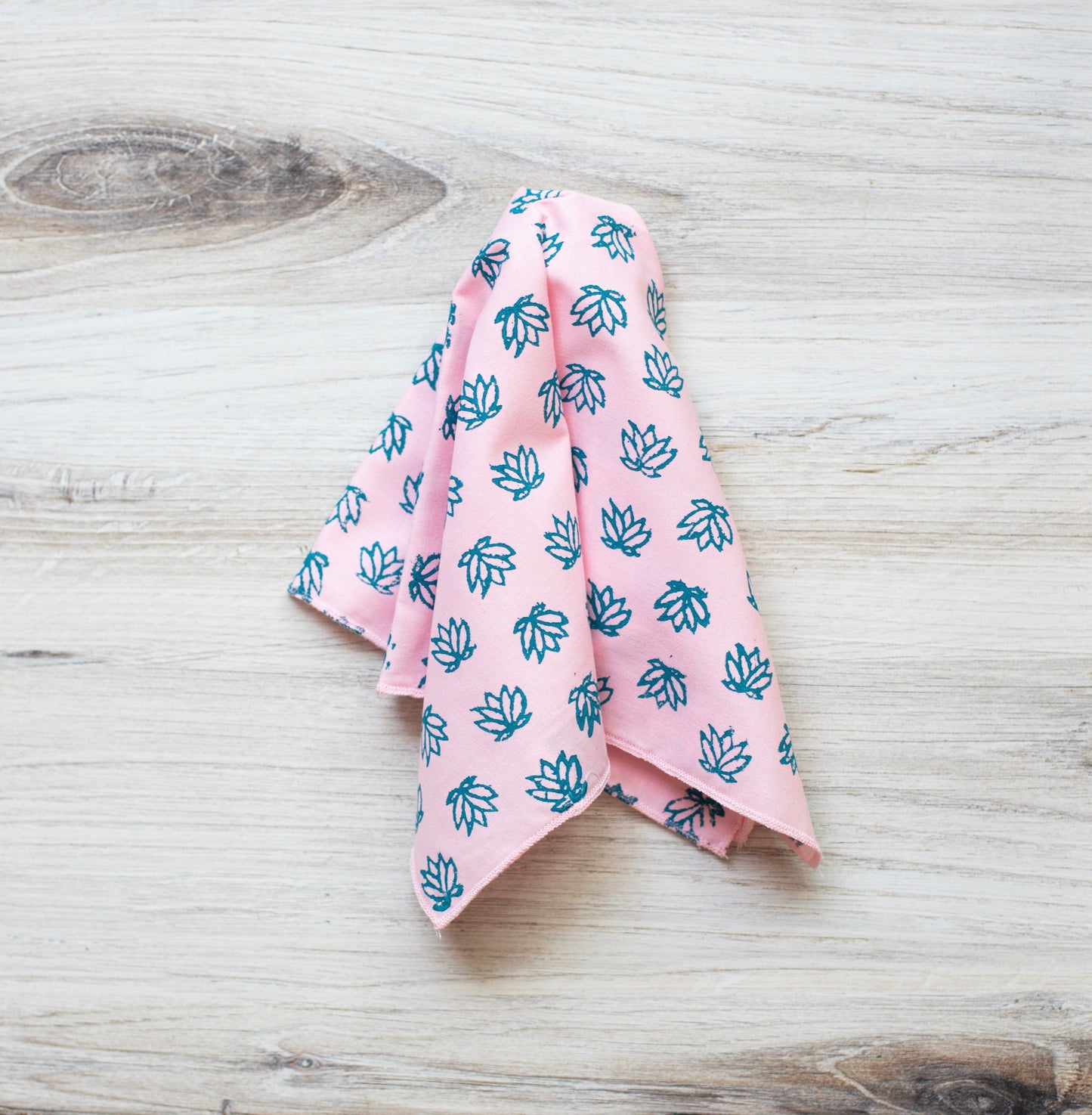 Pocket Square - Light Pink Cotton with Baby Lotus, Saltwater