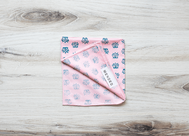 Pocket Square - Light Pink Cotton with Baby Lotus, Saltwater - The Mended Company