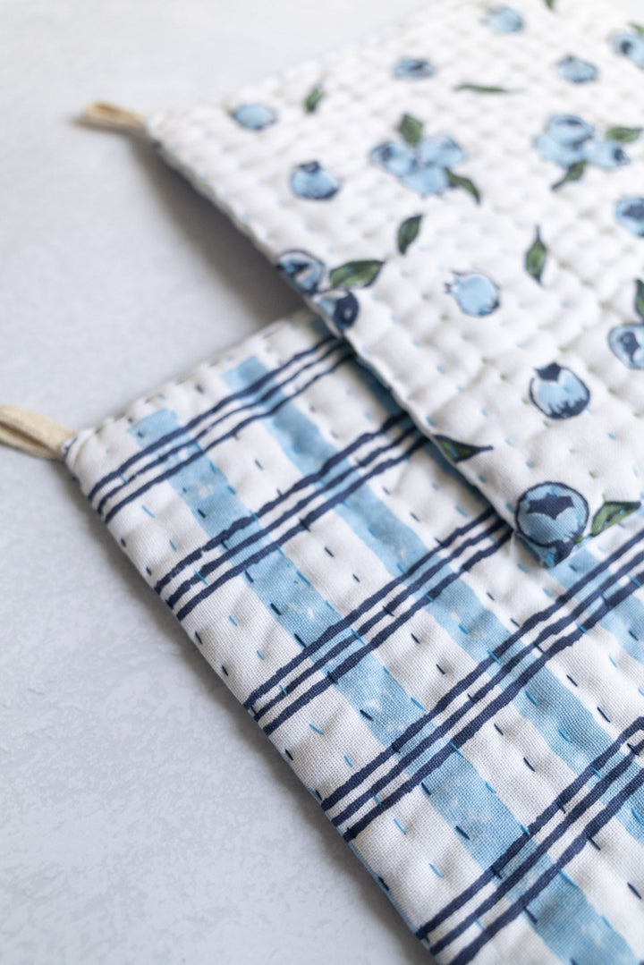Pot Holder Set - Blueberry &amp; Plaid - The Mended Company
