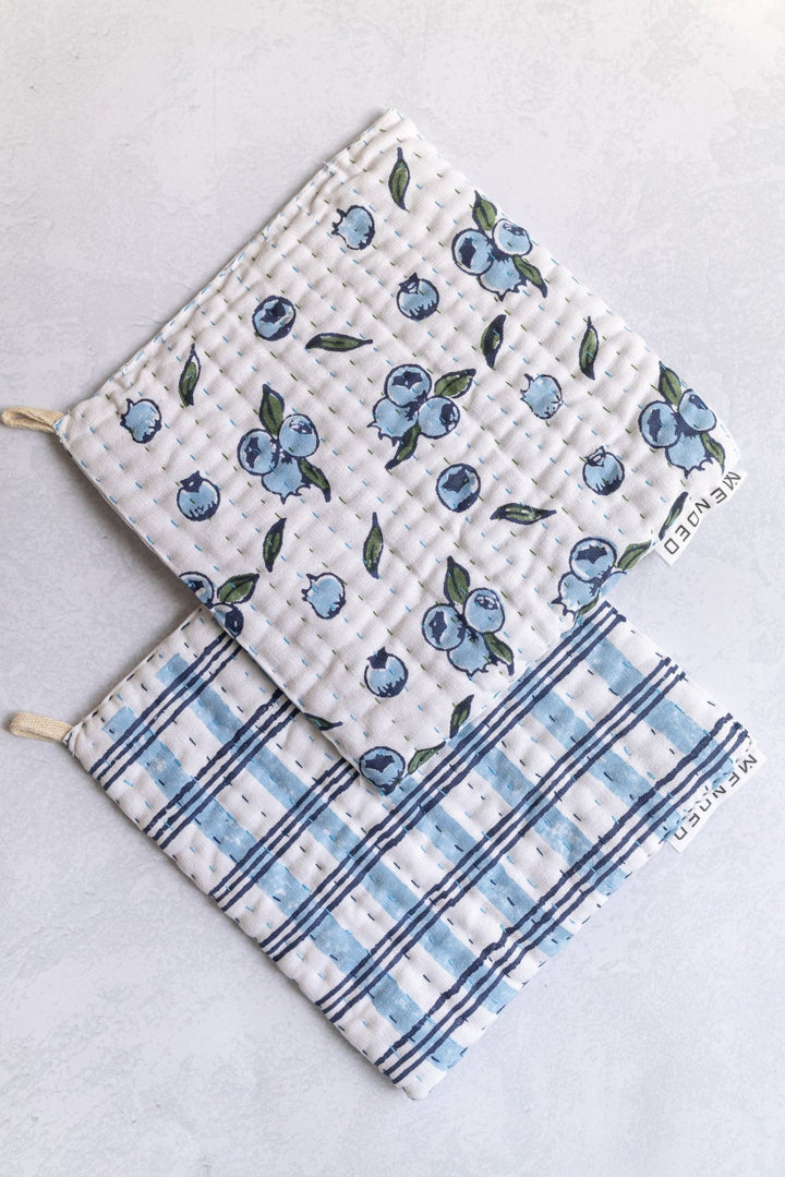 Pot Holder Set - Blueberry &amp; Plaid - The Mended Company