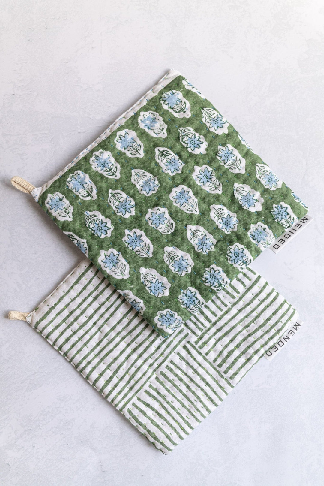 Pot Holder Set - Lily & Stripe, Sage - The Mended Company