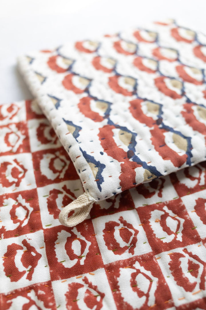 Pot Holder Set - Modern &amp; Checkered Poppy - The Mended Company
