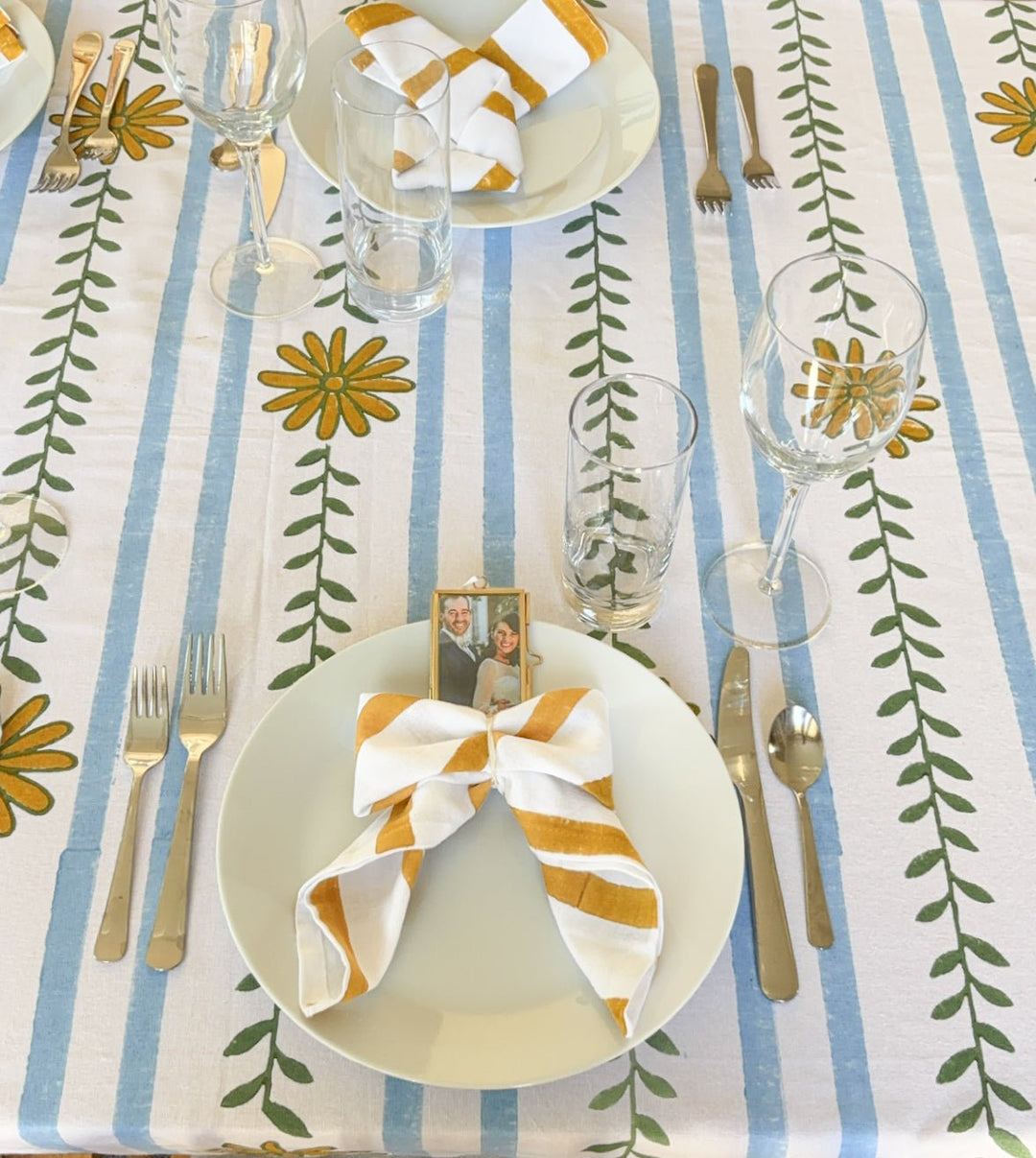 Round Tablecloth - The Elle, Evergreen & Mustard - The Mended Company