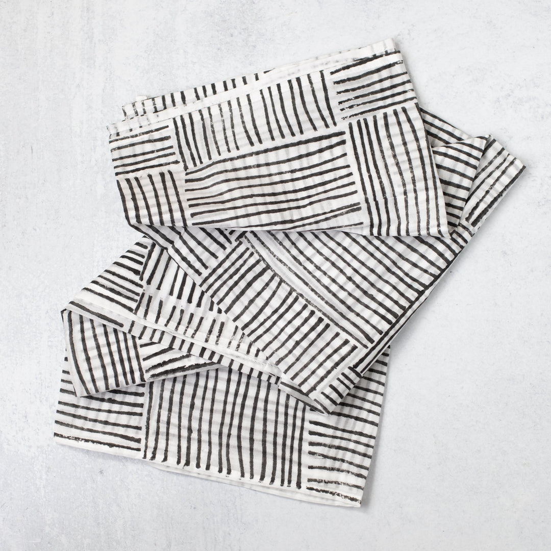Sarong - Ivory Striped, Black - The Mended Company