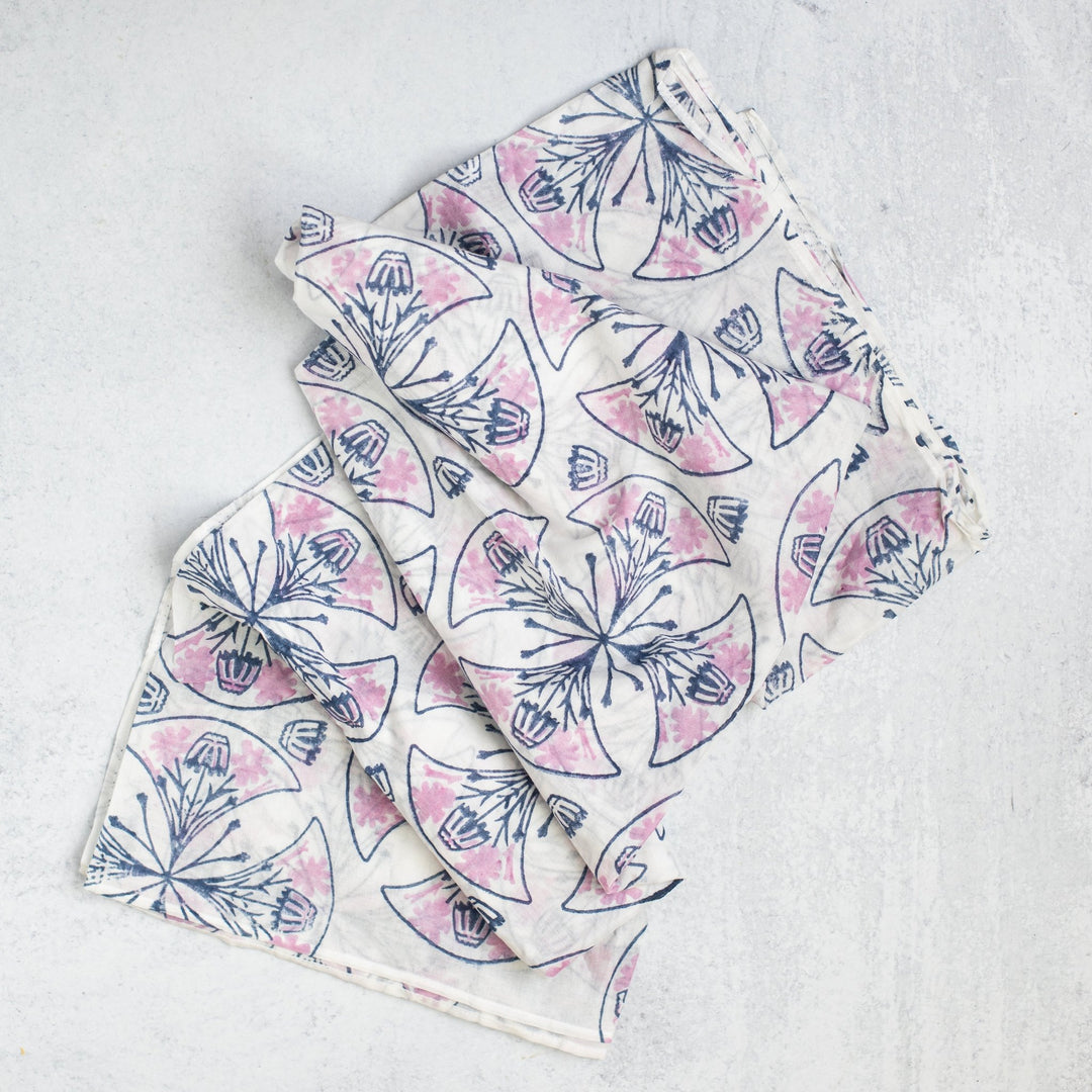 Sarong - Ivory Voile - Mosaic, Navy & Lilac - The Mended Company