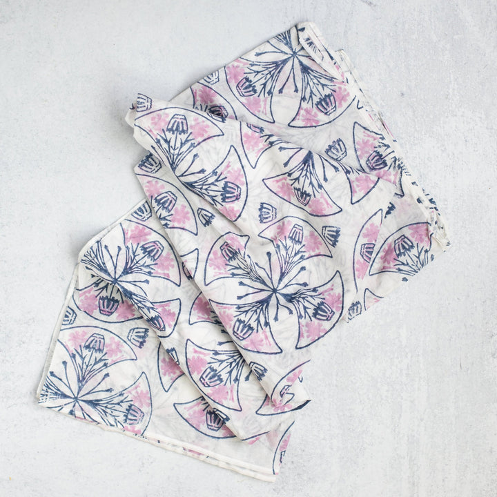 Sarong - Ivory Voile - Mosaic, Navy &amp; Lilac - The Mended Company