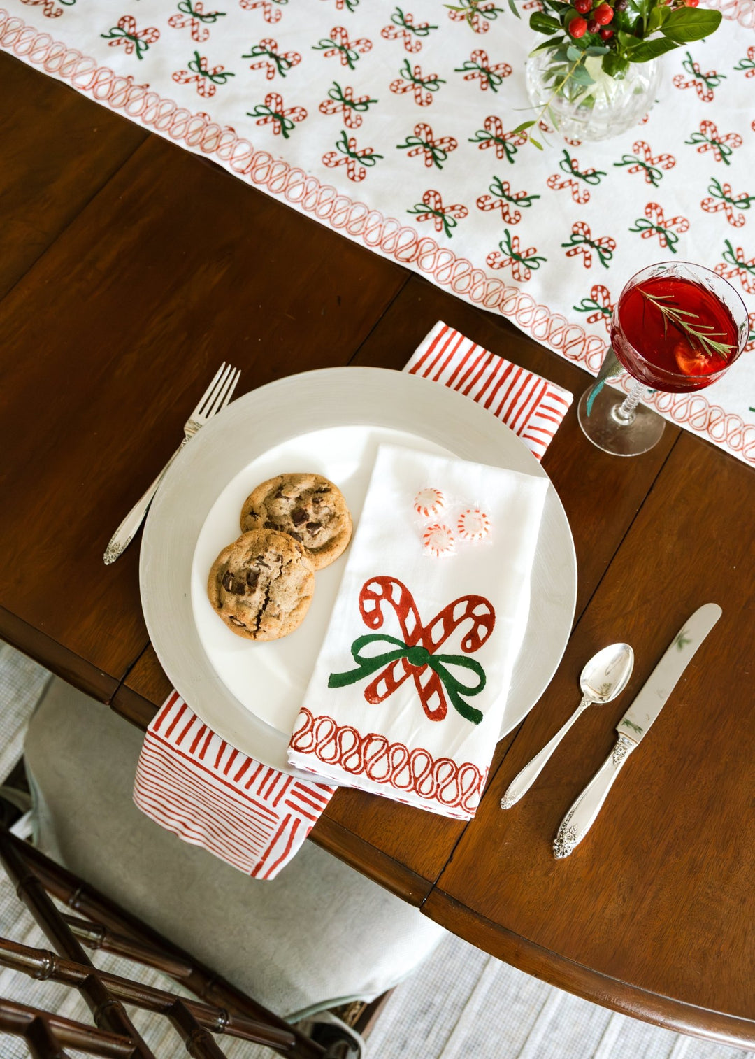 Table Runner - Candy Cane, Evergreen &amp; Red - The Mended Company
