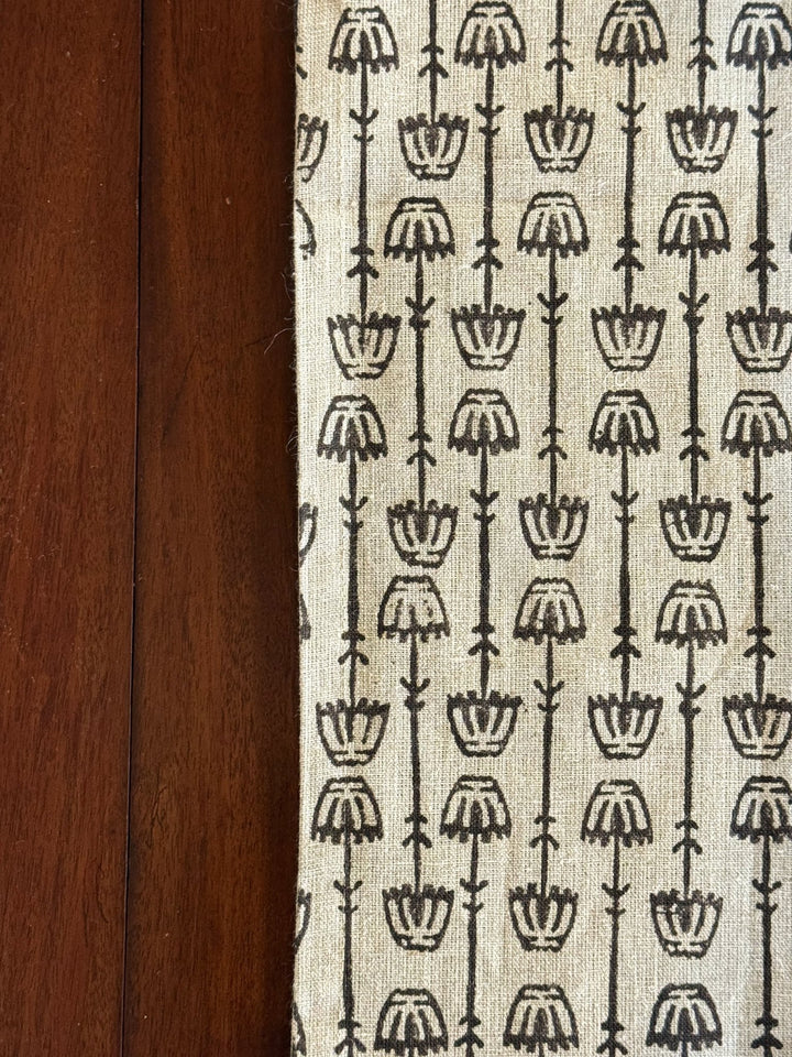 Table Runner (Flax Linen) - Mosaic Flower, Black - The Mended Company