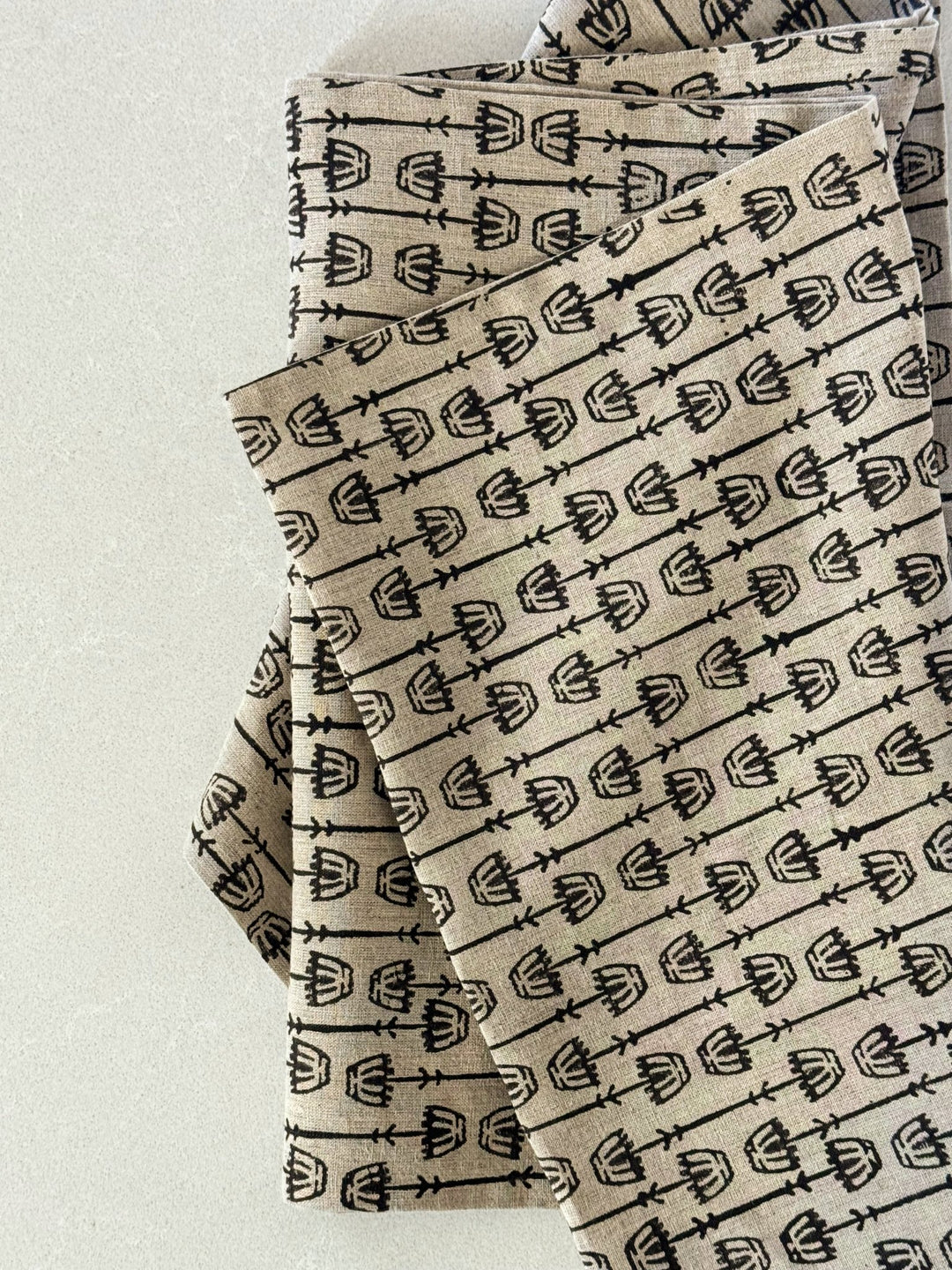 Table Runner (Flax Linen) - Mosaic Flower, Black - The Mended Company