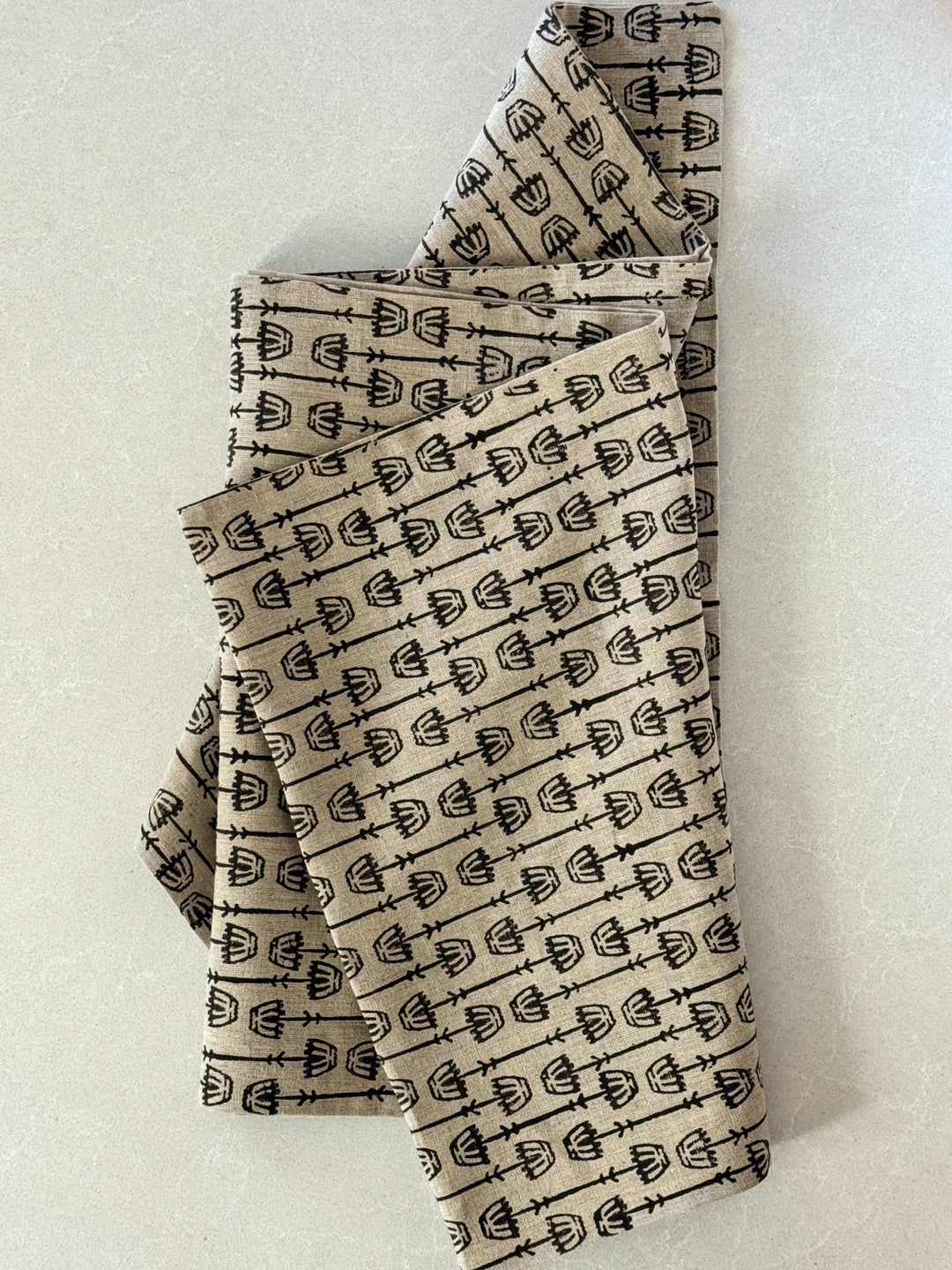 Table Runner (Flax Linen) - Mosaic Flower, Black - The Mended Company