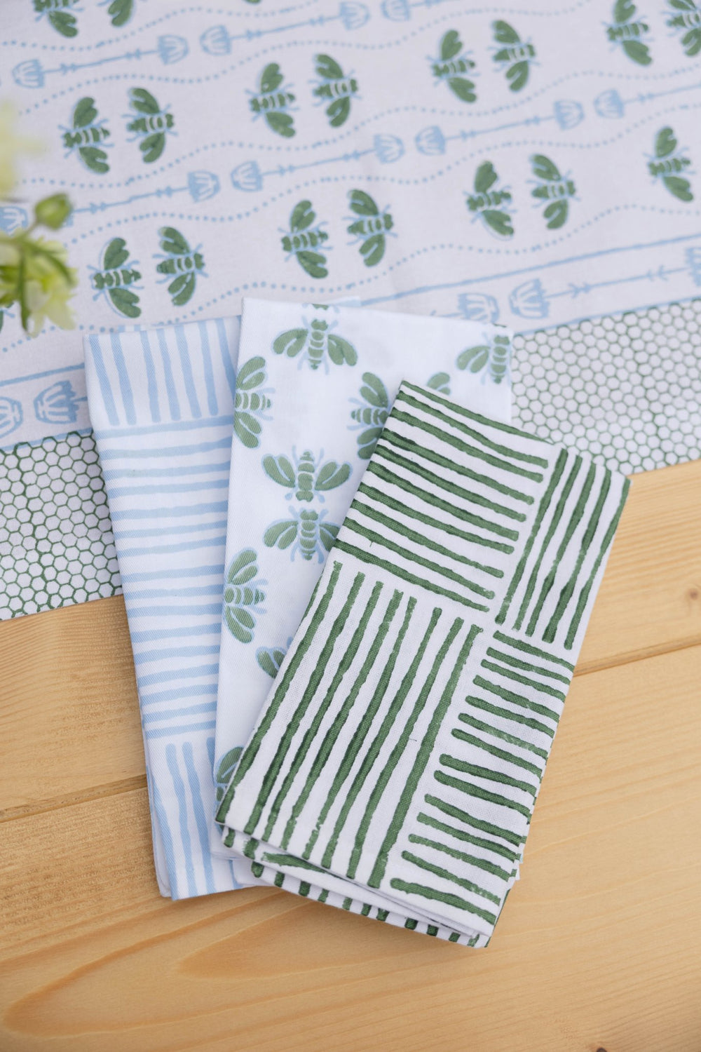 Table Runner - Honeybee - Uniform Blue & Sage - The Mended Company