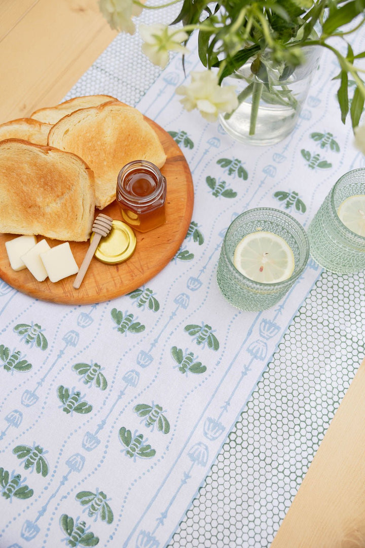 Table Runner - Honeybee - Uniform Blue &amp; Sage - The Mended Company