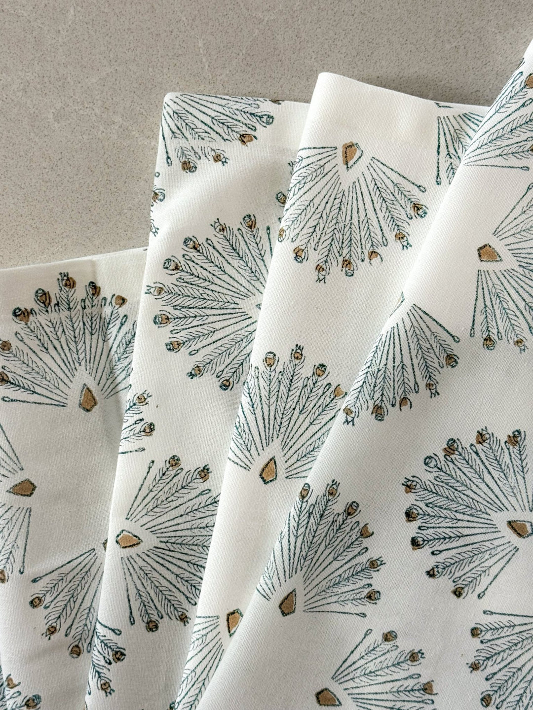 Table Runner (Ivory) - Peacock Paradise, Midnight & Chai - The Mended Company