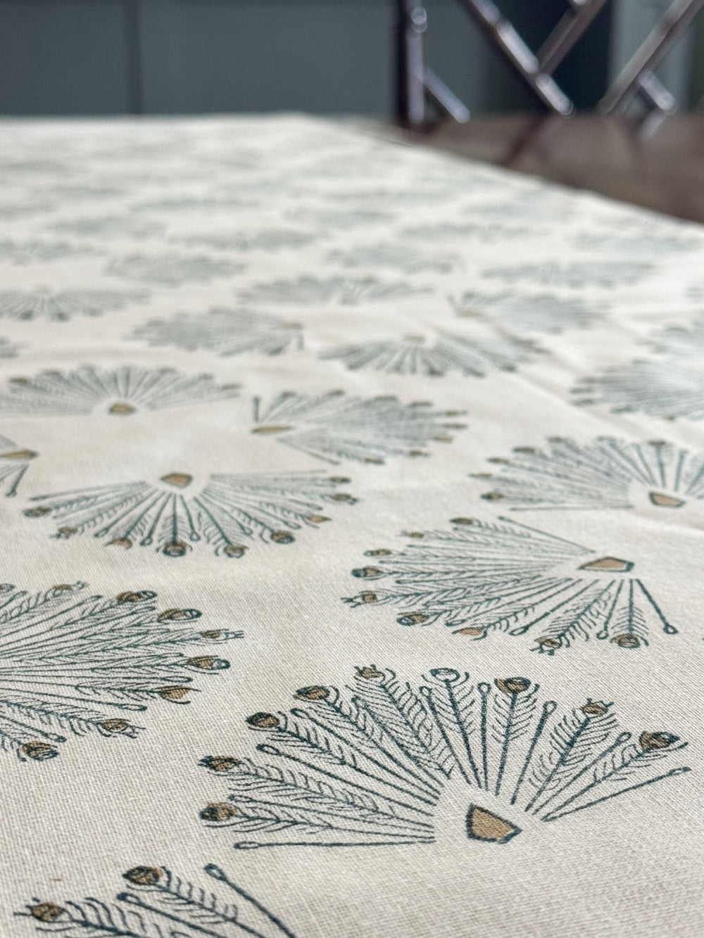 Table Runner (Ivory) - Peacock Paradise, Midnight & Chai - The Mended Company