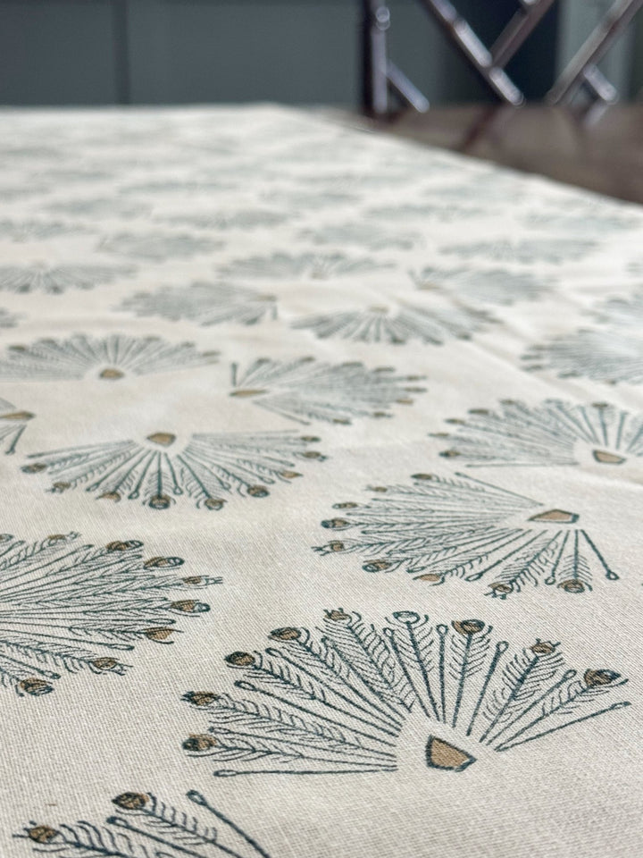 Table Runner (Ivory) - Peacock Paradise, Midnight & Chai - The Mended Company