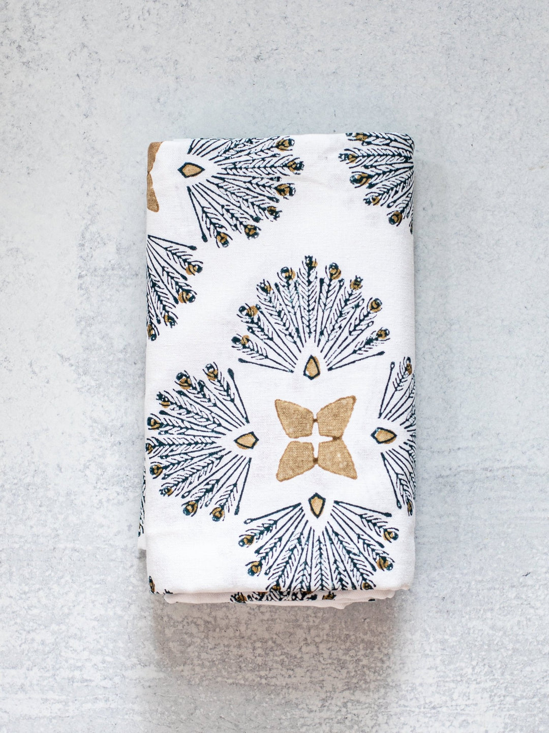 Table Runner (Ivory) - Peacock Paradise, Midnight & Chai - The Mended Company