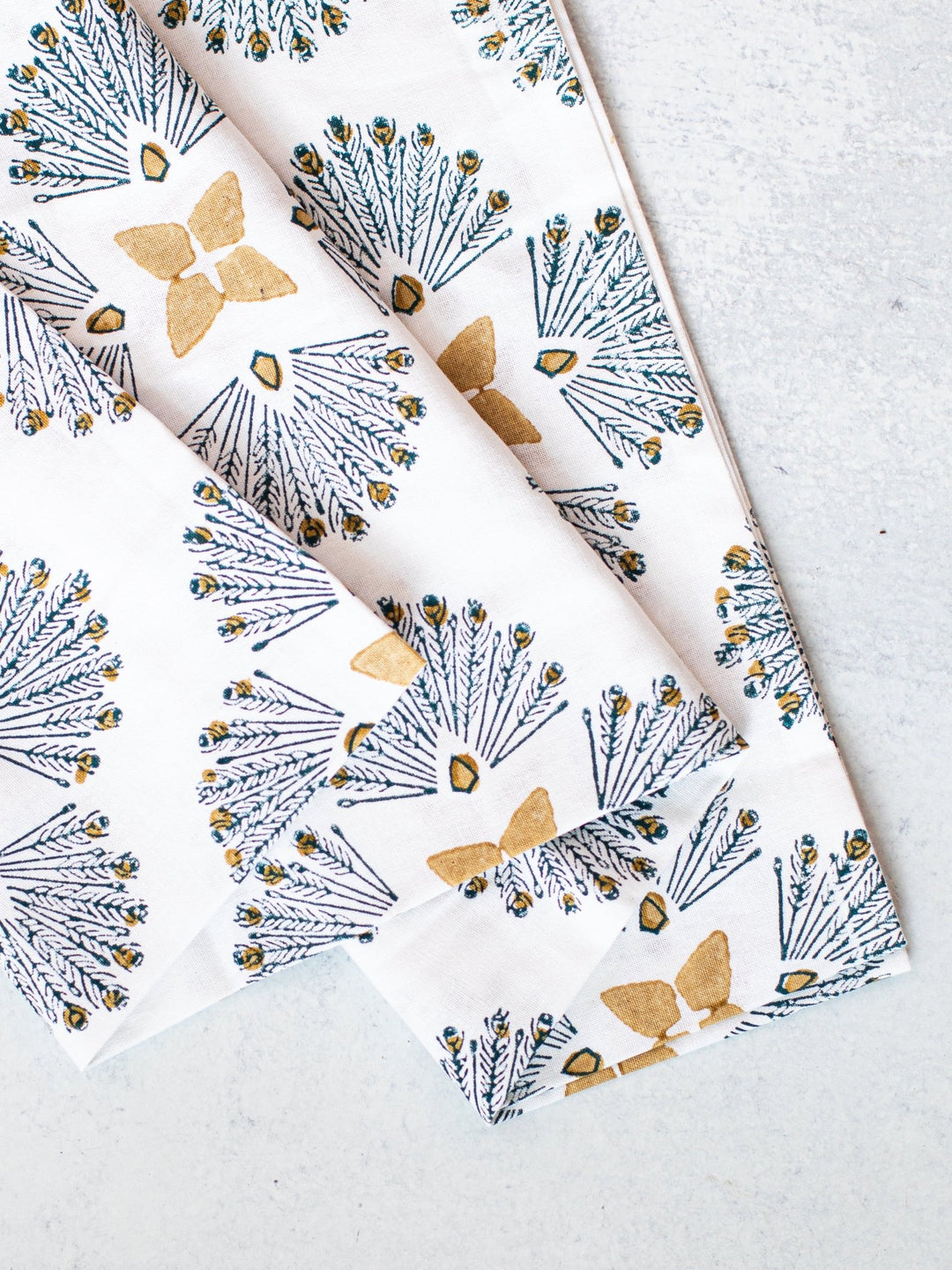 Table Runner (Ivory) - Peacock Paradise, Midnight & Chai - The Mended Company
