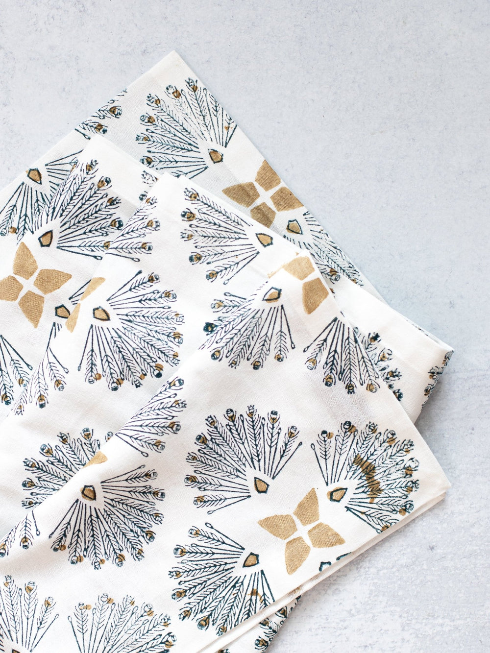 Table Runner (Ivory) - Peacock Paradise, Midnight & Chai - The Mended Company