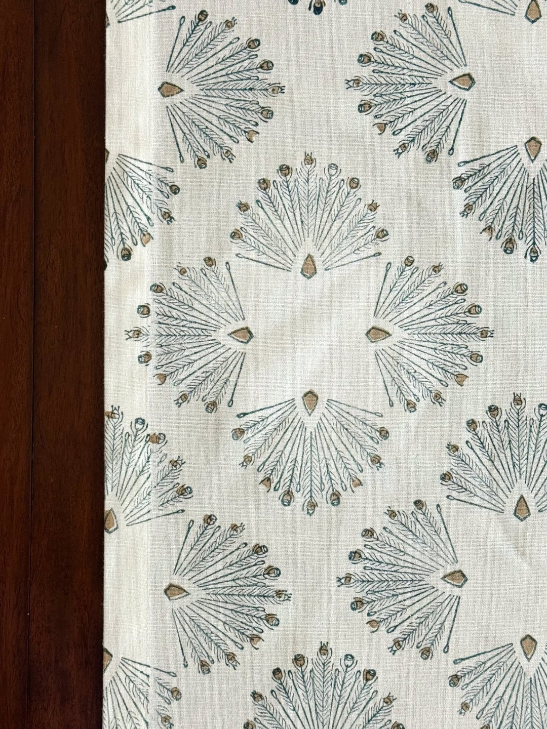 Table Runner (Ivory) - Peacock Paradise, Midnight & Chai - The Mended Company