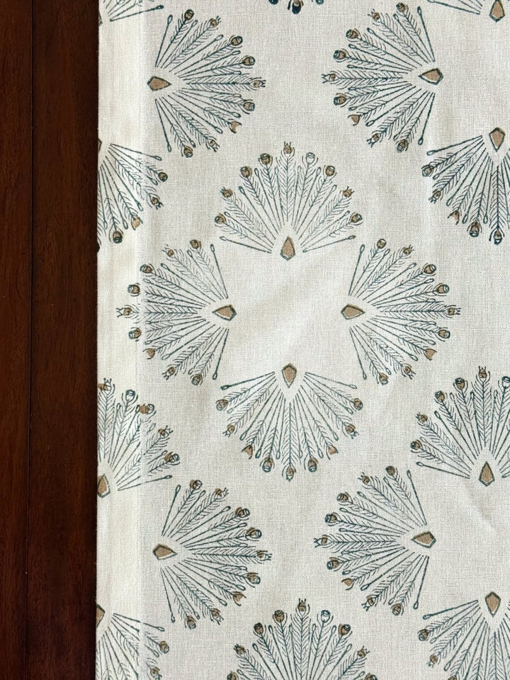 Table Runner (Ivory) - Peacock Paradise, Midnight & Chai - The Mended Company