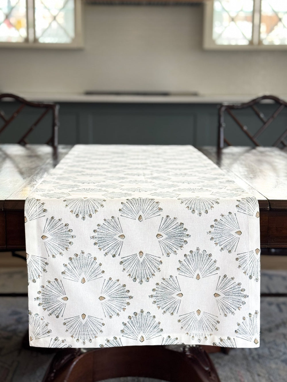 Table Runner (Ivory) - Peacock Paradise - Midnight - The Mended Company