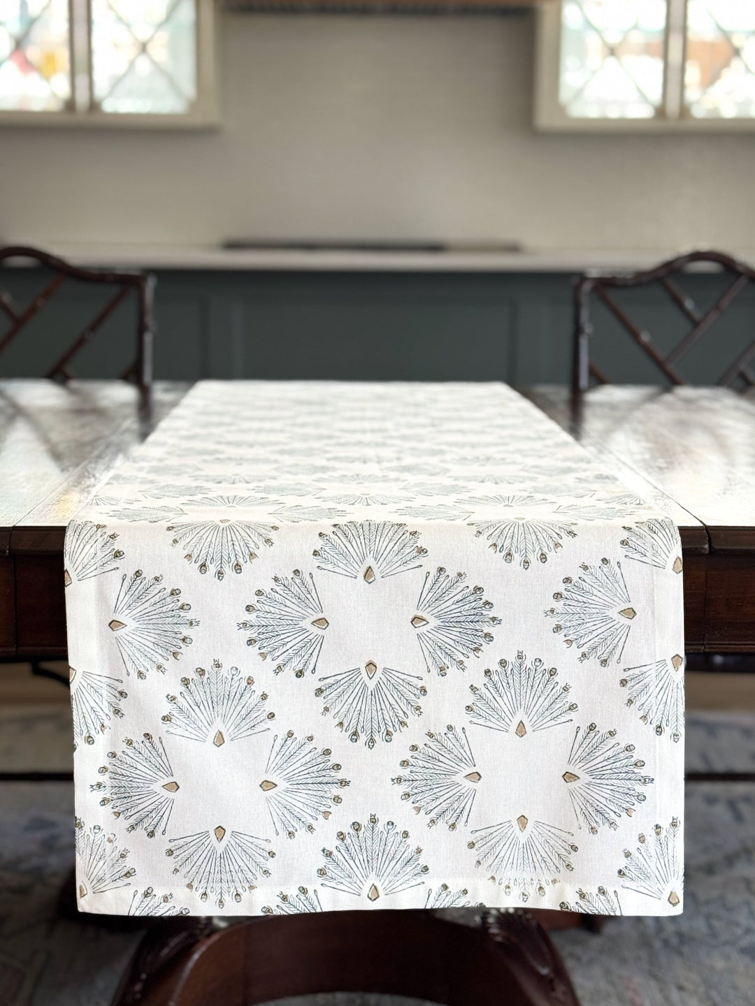 Table Runner (Ivory) - Peacock Paradise - Midnight - The Mended Company