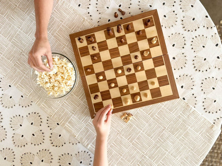 Table Runner (Ivory) - Striped, Chai - The Mended Company