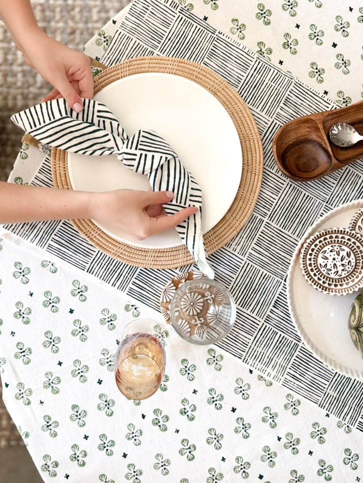 Table Runner (Ivory) - Striped, Midnight - The Mended Company