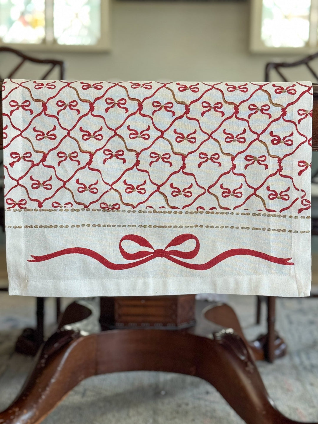 Table Runner - Lattice Bow, Red & Gold - The Mended Company