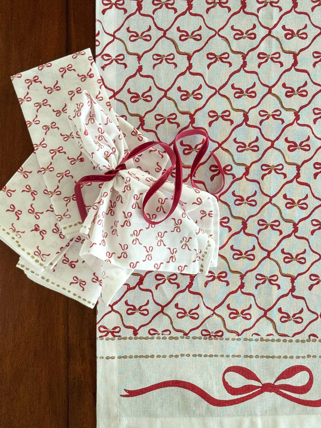 Table Runner - Lattice Bow, Red & Gold - The Mended Company