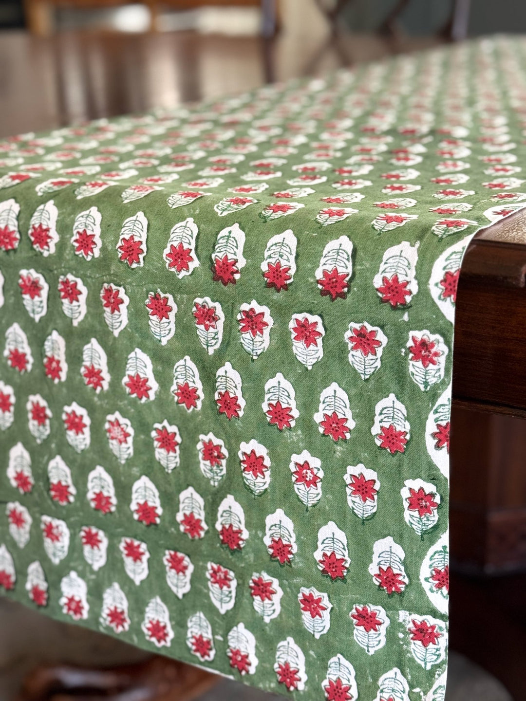 Table Runner - Poinsettia, Red & Sage - The Mended Company