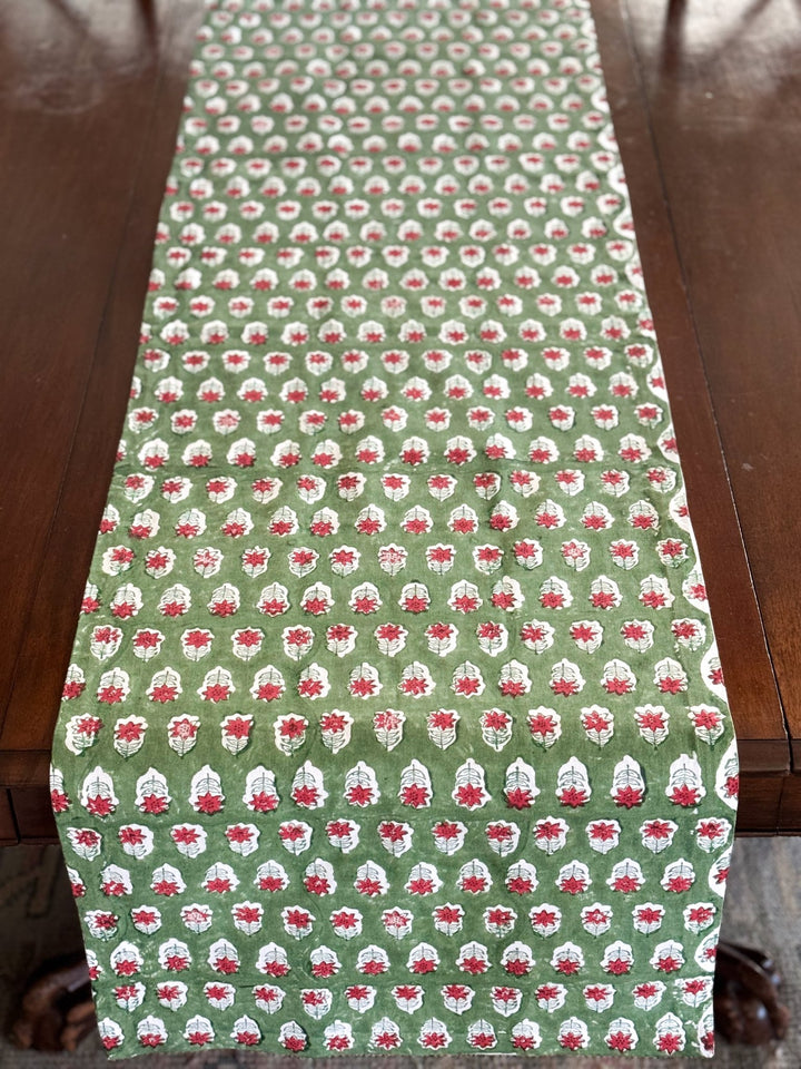 Table Runner - Poinsettia, Red & Sage - The Mended Company