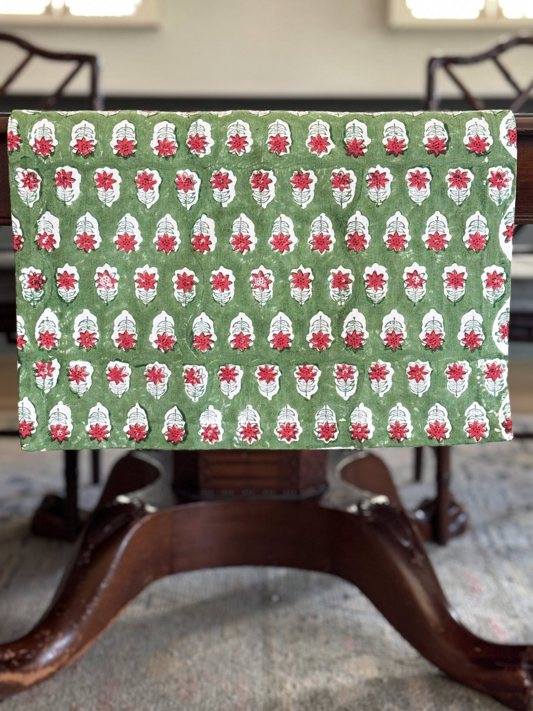 Table Runner - Poinsettia, Red & Sage - The Mended Company