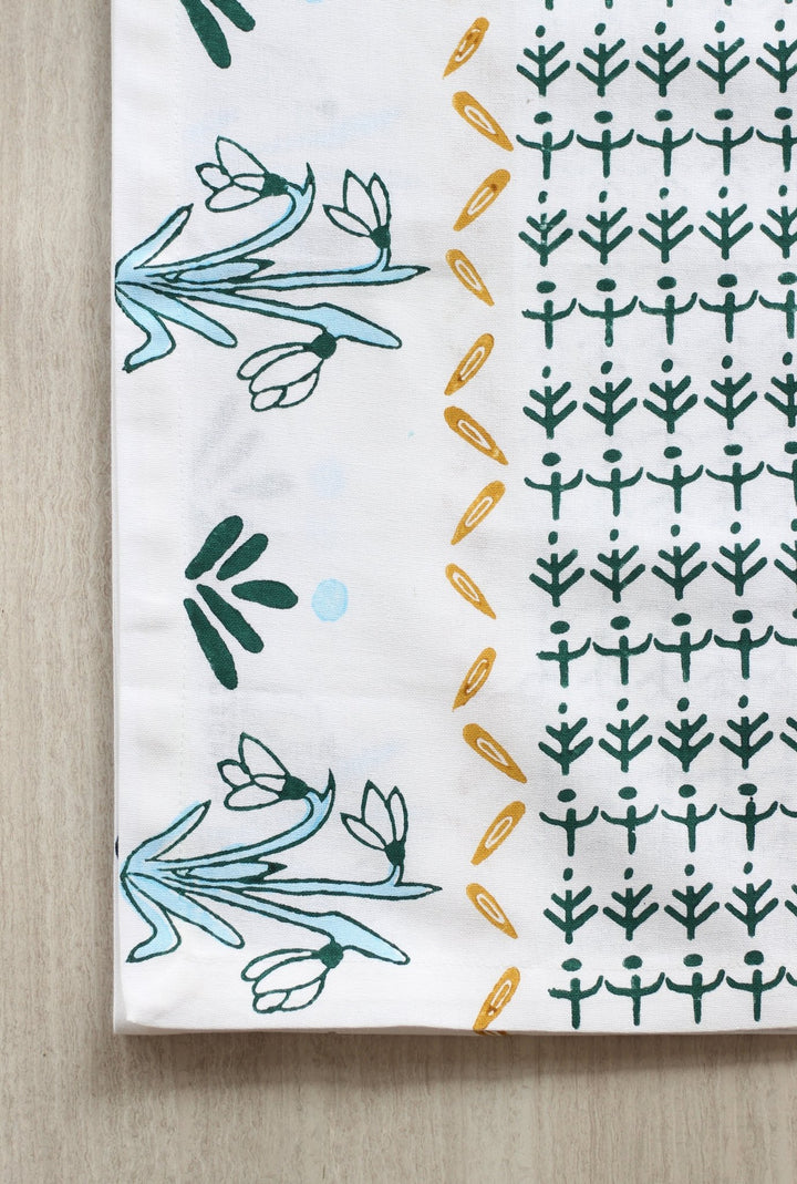 Table Runner - Snowdrop - Midnight Green, Sky Blue & Mustard - The Mended Company