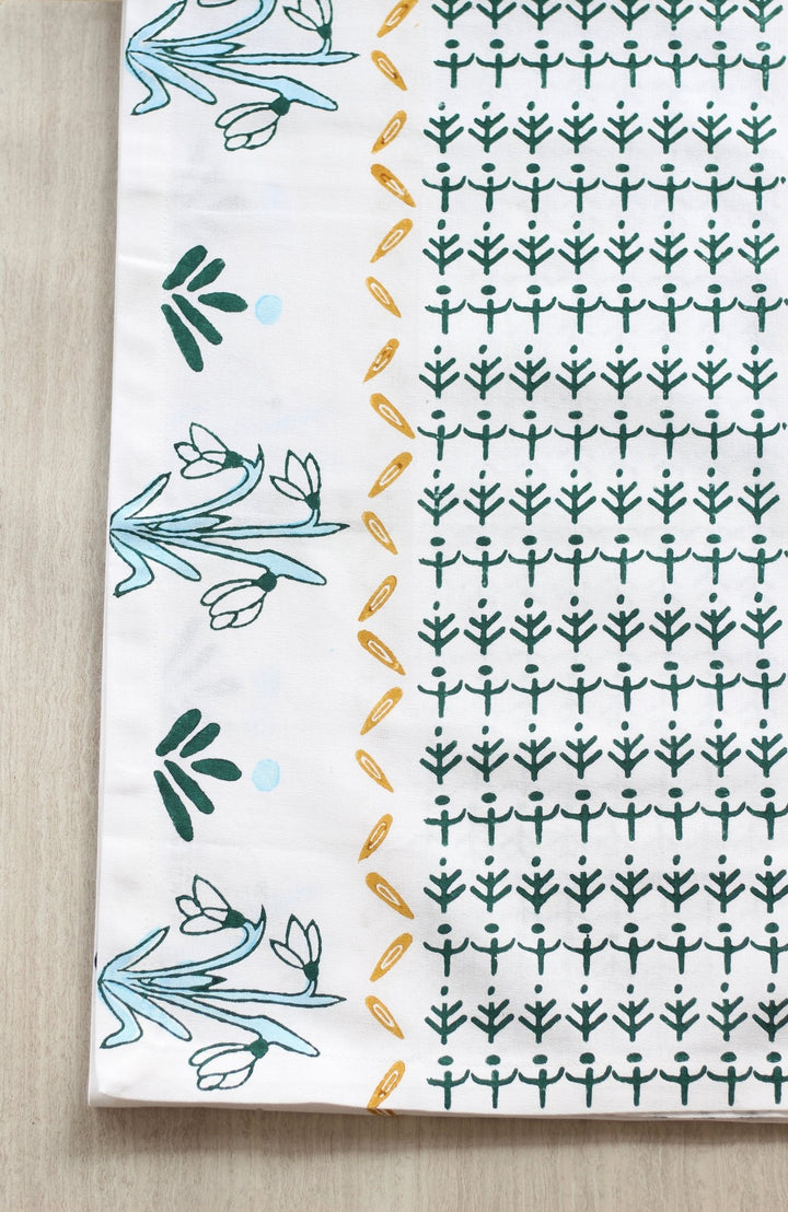 Table Runner - Snowdrop - Midnight Green, Sky Blue & Mustard - The Mended Company