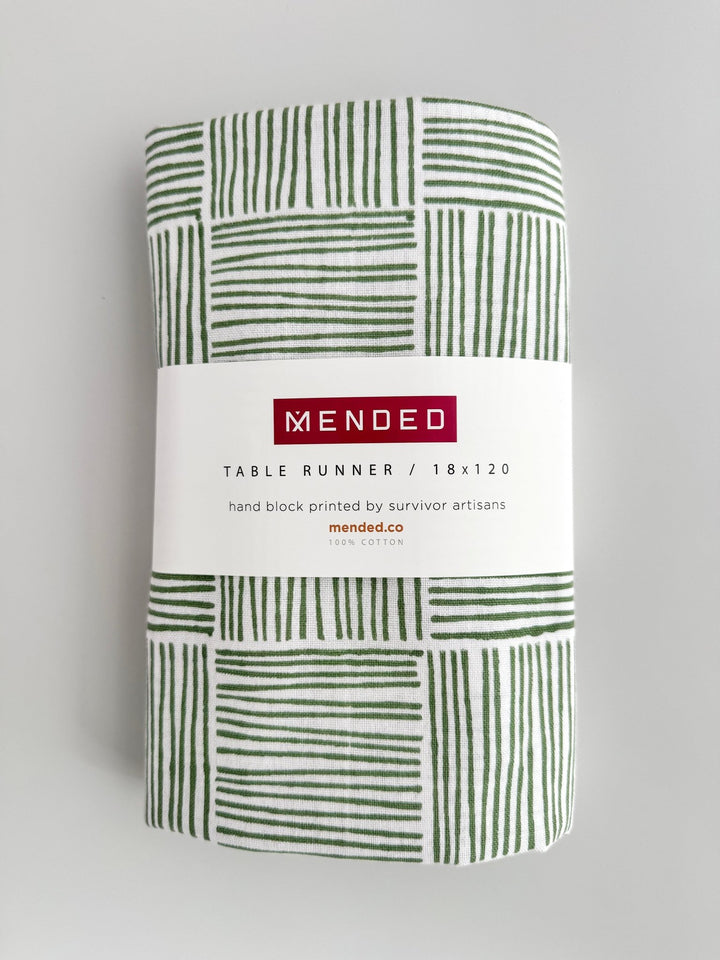 Table Runner - Stripe, Sage - The Mended Company