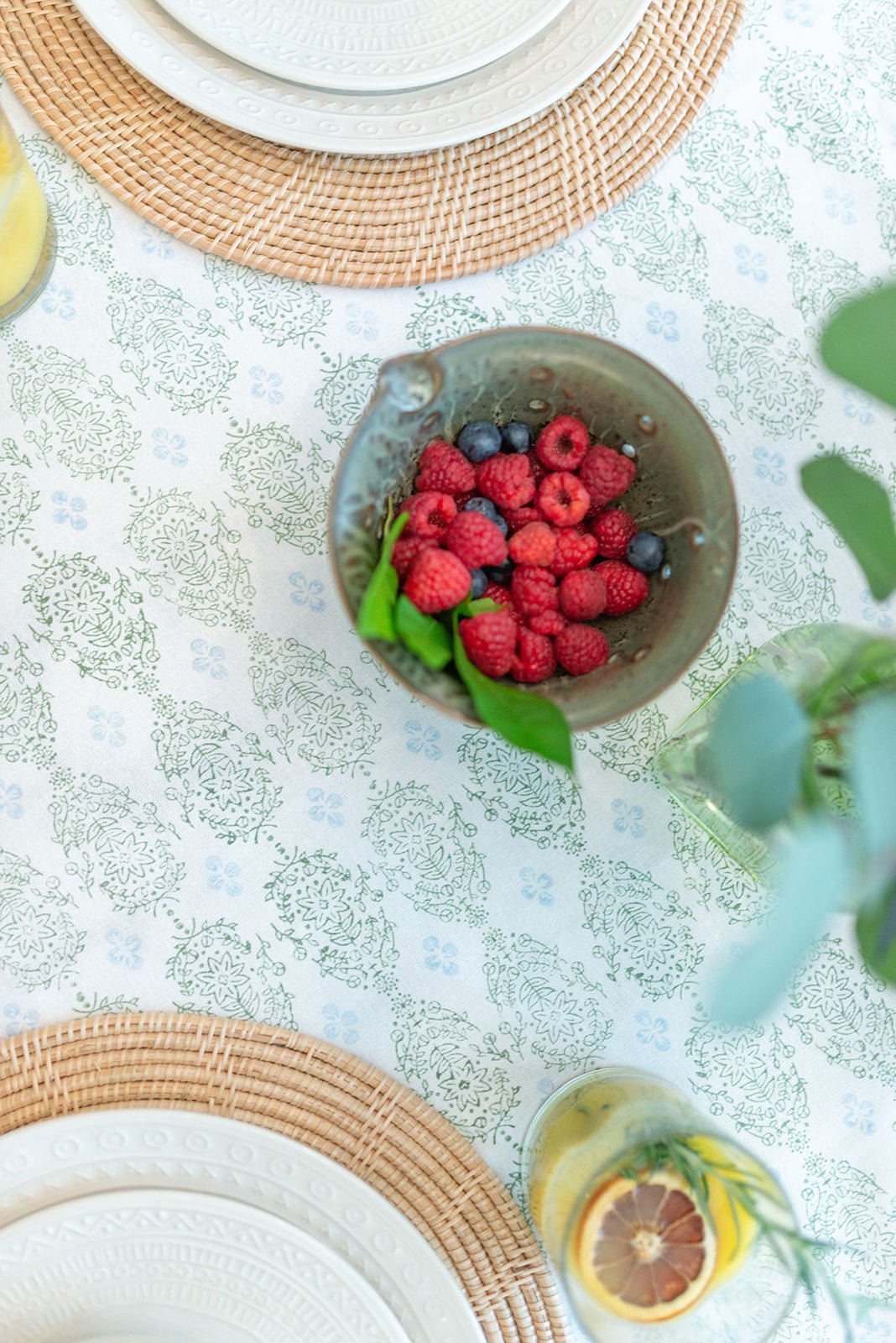 Table Runner - Vara Dogwood, Sage & Uniform Blue - The Mended Company