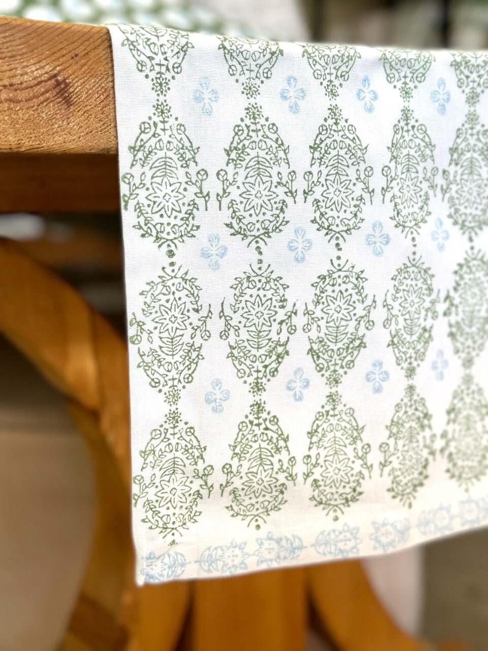 Table Runner - Vara Dogwood, Sage & Uniform Blue - The Mended Company