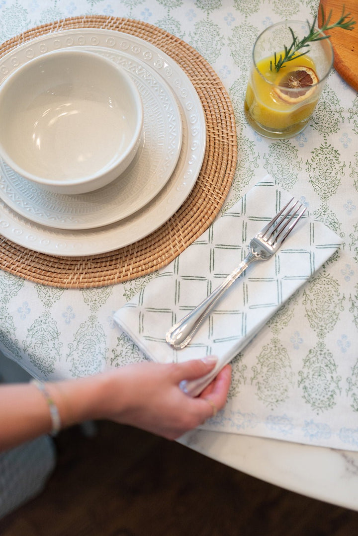 Table Runner - Vara Dogwood, Sage & Uniform Blue - The Mended Company