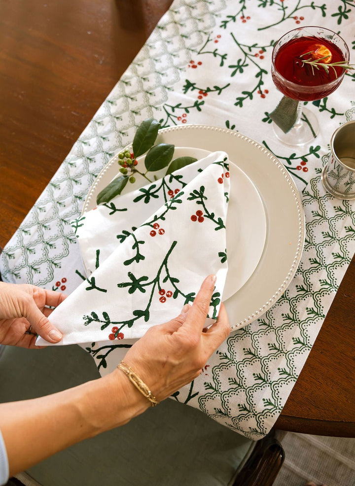 Table Runner - Winterberry, Evergreen &amp; Red - The Mended Company