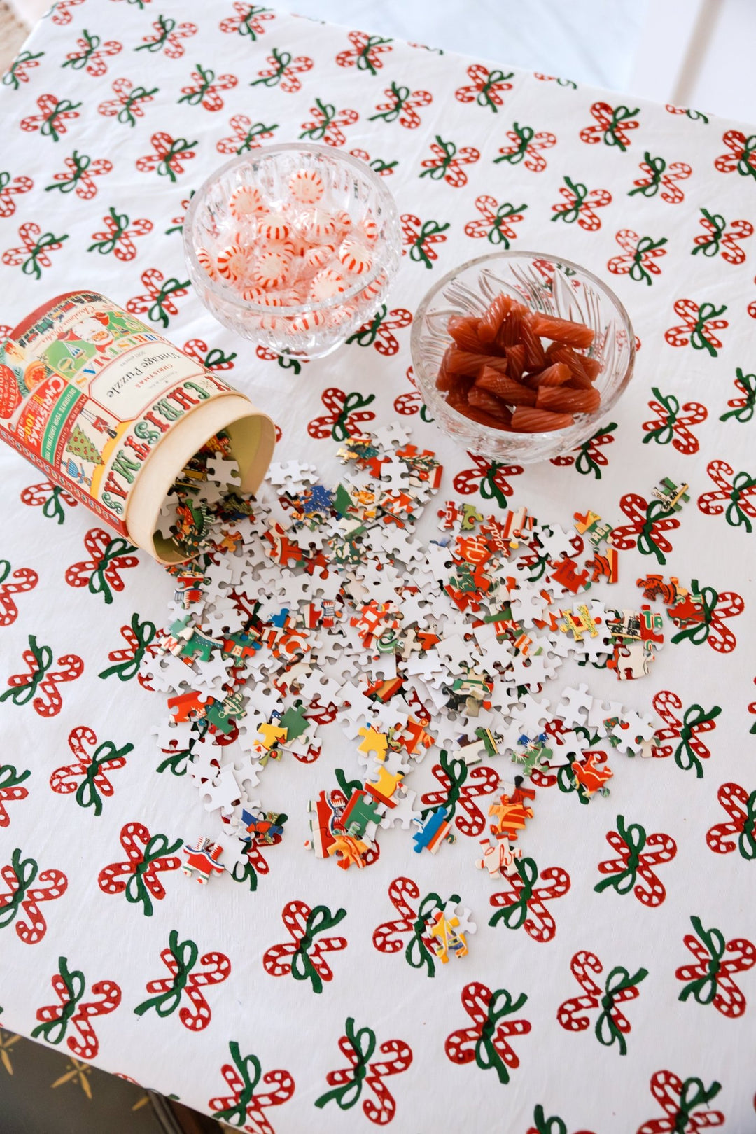 Table Throw - Candy Cane, Evergreen & Red - The Mended Company
