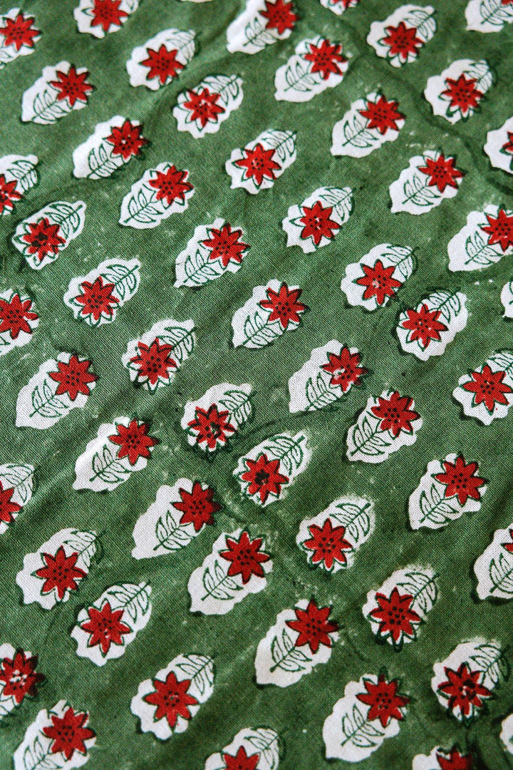 Table Throw - Christmas Lily - Sage &amp; Red - The Mended Company