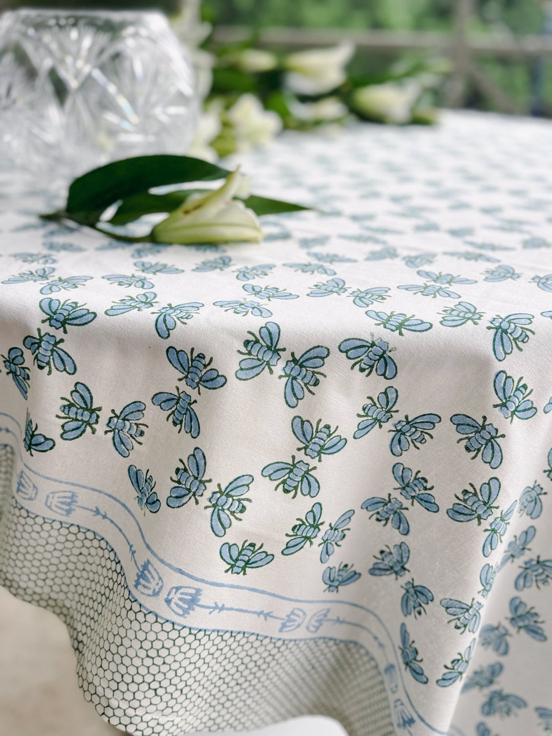 Table Throw - Honeybee - Uniform Blue & Sage - The Mended Company