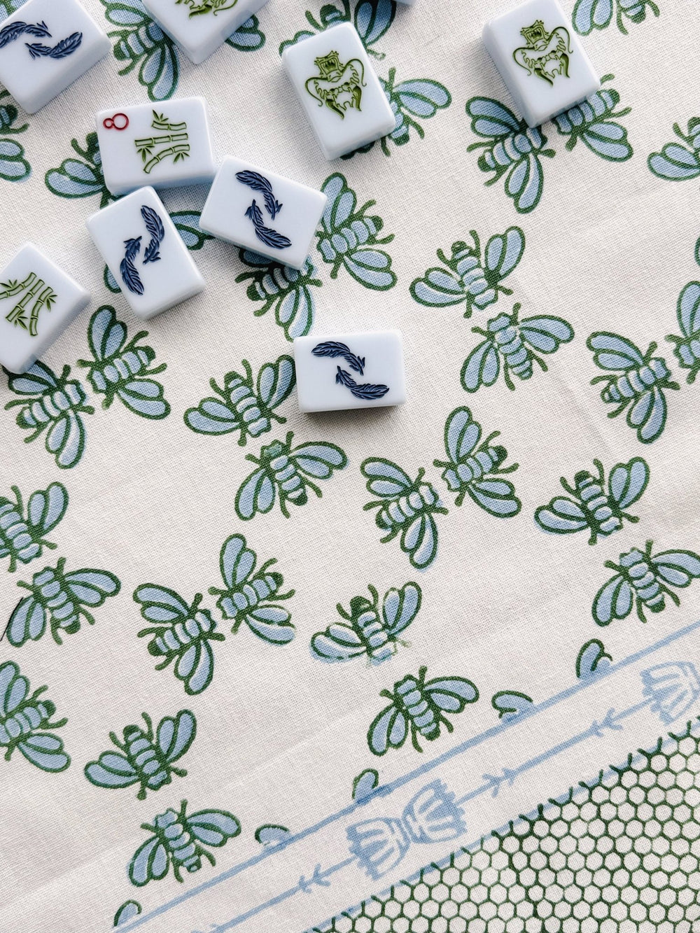 Table Throw - Honeybee - Uniform Blue & Sage - The Mended Company