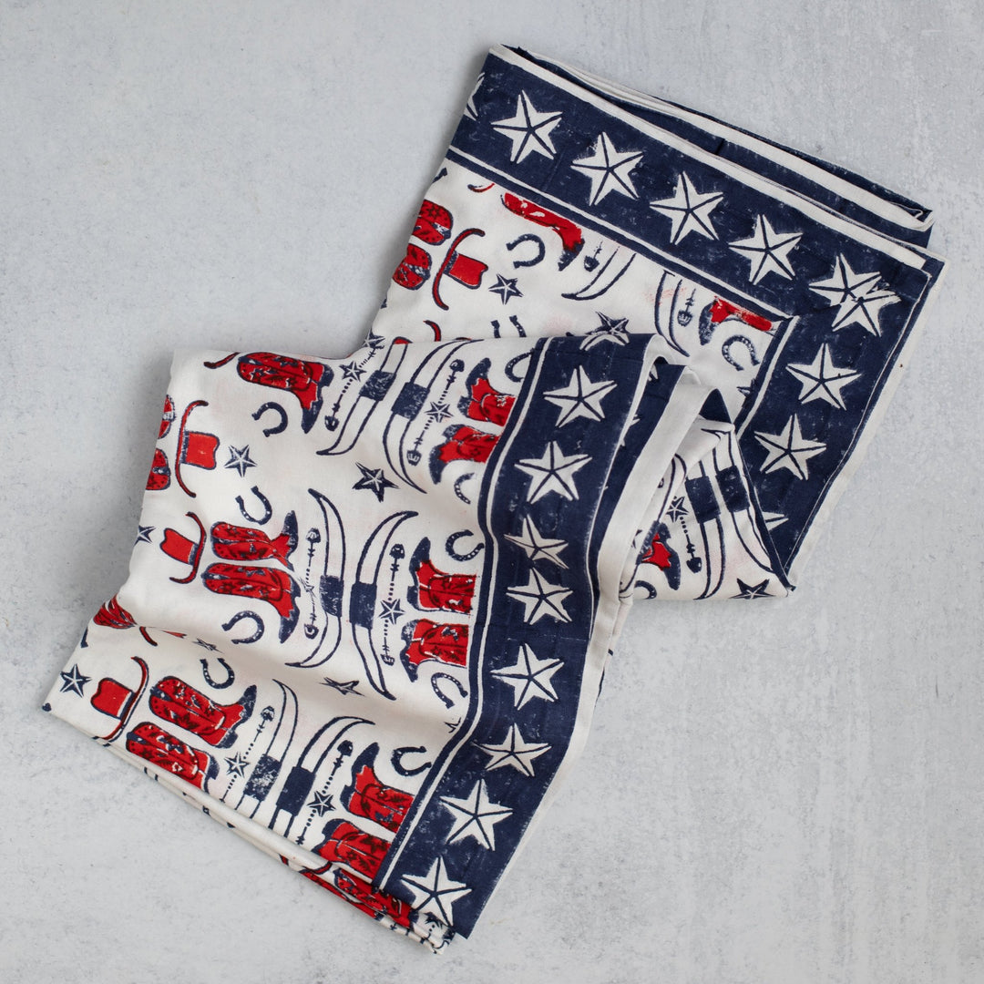 Table Throw (Ivory) - Cowgirl, Navy & Poppy - The Mended Company
