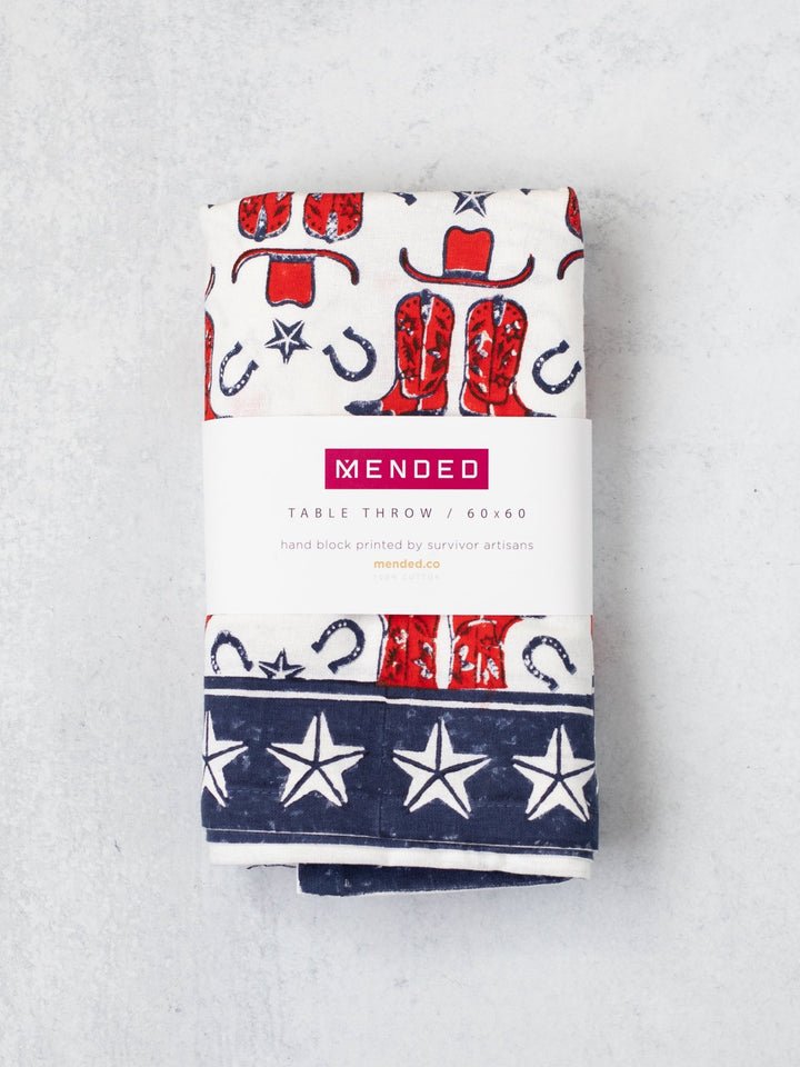 Table Throw (Ivory) - Cowgirl, Navy &amp; Poppy - The Mended Company